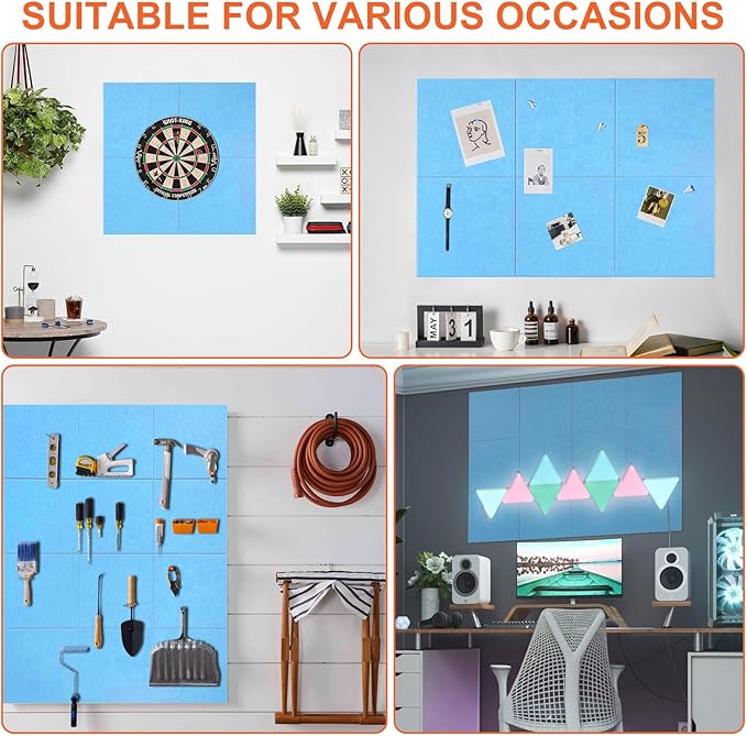 Cork Boards for Walls 48" x 36" Felt Board Alternative, 12 Pack Felt Wall Tiles Bulletin Board, Large Cork Board for Office Pin Board Tack Board Cork Boards