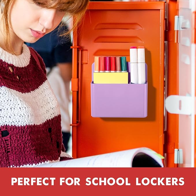 BEYGORM 2 Pack Plastic Magnetic Pen Holder for Refrigerator, Dry Erase Marker Holder for Whiteboard,Magnet School Locker Organizer Accessories, Pencil Cup, Pen Caddy, Classroom Organization(Purple)