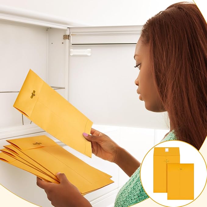 Geyee 100 Pcs Clasp Manilla Envelopes 9 x 12 Inch Gummed Colored Envelopes for Storing or Mailing for Home Office Business Supplies(Multicolor)