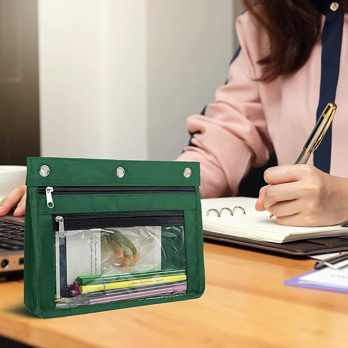 YoeeJob 1 Pack Pencil Pouch for 3 Ring Binder, Expandable Binder Pouches with Zipper, Large Capacity Pen Holder Case with Clear Window School Class Office Organizers, Teal