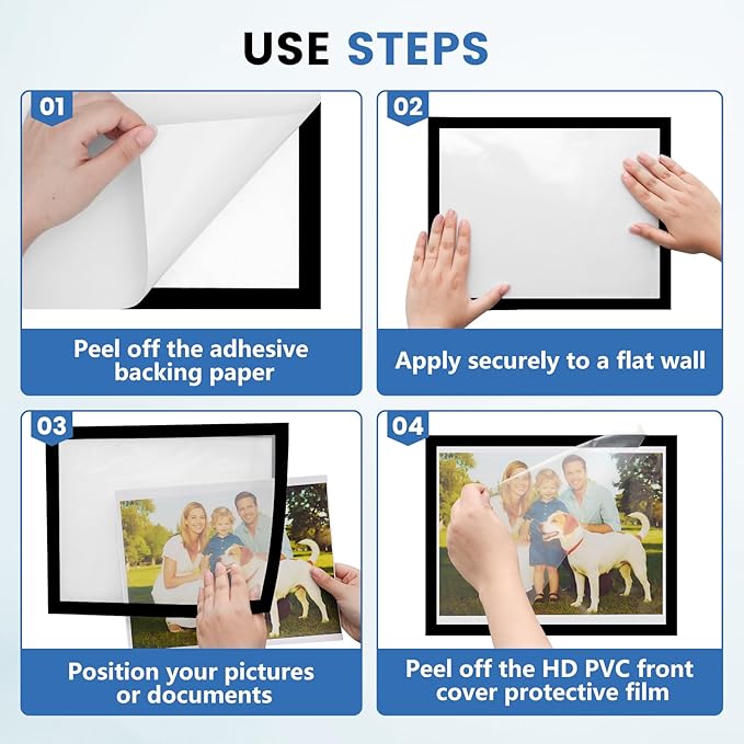 5 Pack Magnetic Sign Holder, 8.5in x 11in Self Adhesive Wall Mount Magnetic Document Holder, Magnetism Border Sign Holder with Transparent PVC Front Cover