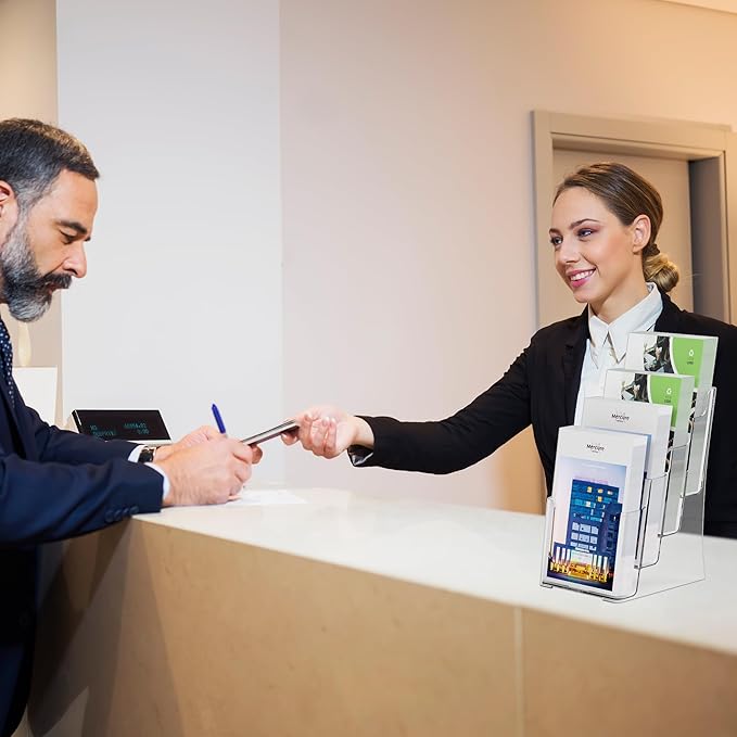 Zavekia 4-Tier 6x9 inch Acrylic Brochure Holder, Clear Literature Organizer Magazine Stand, Flyer Holder