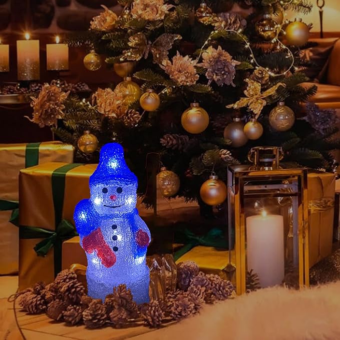 Anycosy Christmas Lighted Acrylic Snowman Decoration,Rotating Battery Operated Lights for Indoor Use,Perfect for Tabletop, Windowsill, Mantel, and Bedroom