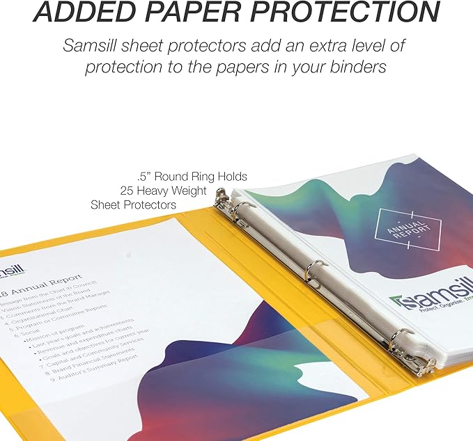 Samsill 0.5 Inch 3 Ring Binder, Made in USA, Economy Round Ring, Clear View Cover, 100 Sheet Capacity - for School, Home, Office - Lemon Yellow