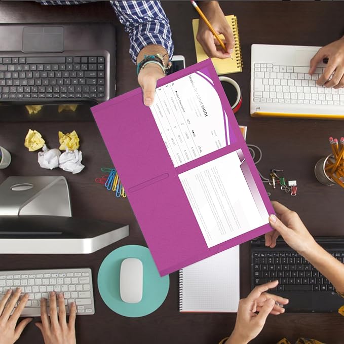 Two Pocket Folders, RAZCC 50 Pack 2 Pocket Folders Fit Letter Size Paper, Paper Folders with Pockets for School Office Business Home, Rose Purple