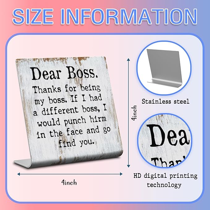 Dear Boss Humorous Office Gift for Boss Plaque Desk Decor Office Shelf, Thanks For Being My Boss,Thank You Boss Gifts for Bosses Female,boss appreciation plaque XUV105
