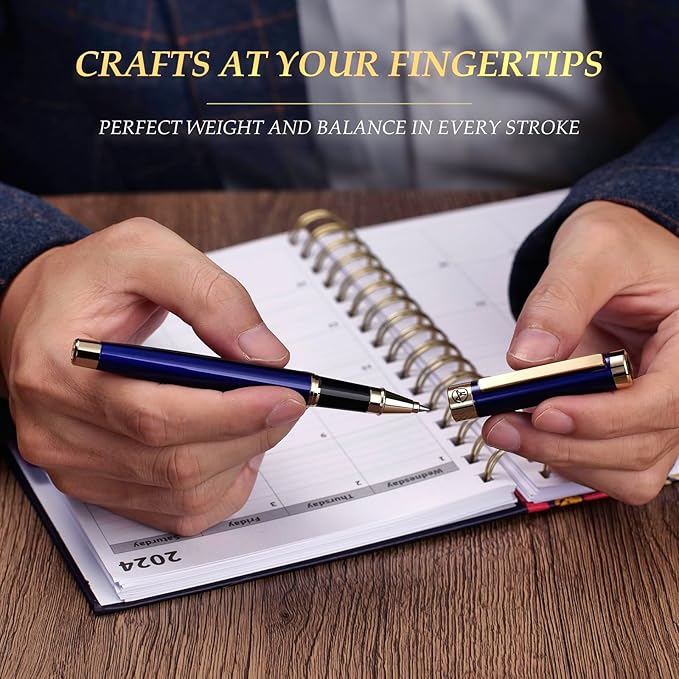 Luxury Rollerball Pen - Stunning Blue Lacquer Pen, 24K Gold Finish, Schmidt Black Refill, Best Pen Gift Set for Men & Women, Office, Professional, Executive, Office, Nice Fancy Designer Pens