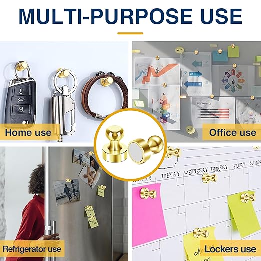 MIKEDE Fridge Magnets - 15 Pcs Gold Neodymium Push Pins for Whiteboard, Office, School & Classroom