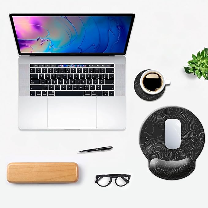 Ergonomic Mouse Pad with Wrist Support,Mouse Pad with Wrist Rest,Relieve Wrist Pain Mousepad Non-Slip Rubber Base,Mouse Pads for Desk,Computers,Laptop,Office,Home,Accessories Black Topographic Line