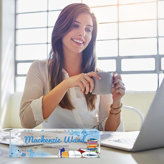 Custom Name Plate for Desk, Personalized Acrylic Office Name Sign with Name & Title, Elegant Desk Decor for Women Men, Employee Appreciation Gift (Teacher-2)