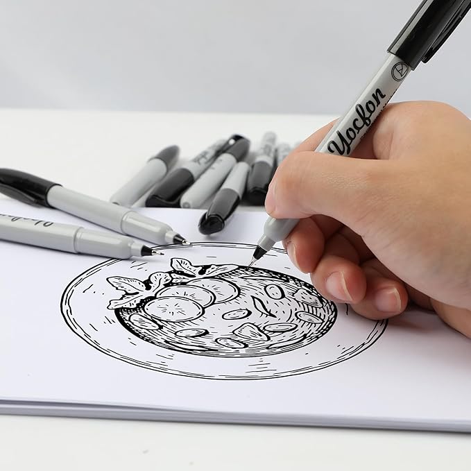 Ultra Fine Point Black Permanent Markers, 24 Pack Ultra Fine Point Black Permanent Marker set, Works on paper, Plastic, Stone, Glass, Metal