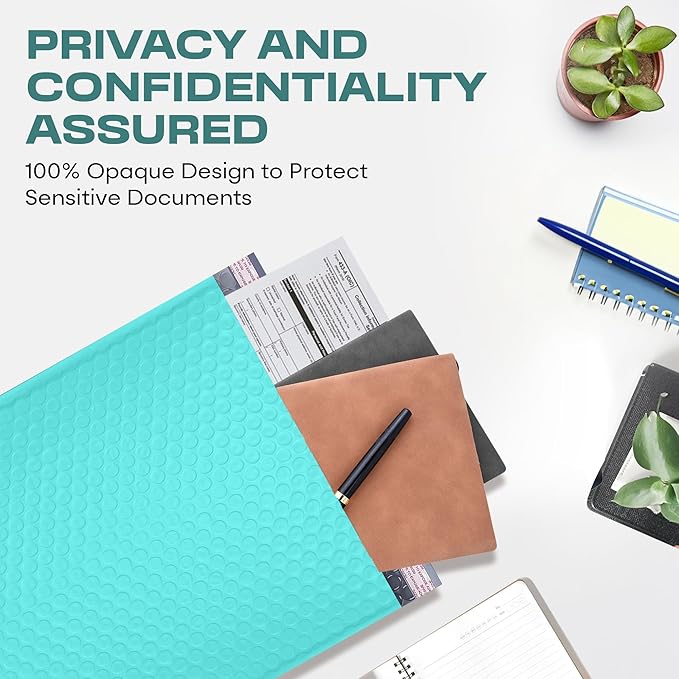 Teal 10x13 Inch Poly Bubble Mailers |Self Seal Padded Envelopes for Thick books | Air Cushioned Bubble Mailer | Usable Size 9.5x13 Inch | Waterproof Lightweight Mailing Shipping Bags | 200 Pack Bulk
