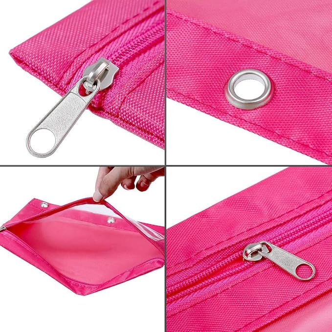 Zippered Binder Fabric Pencil Pouch 3 Rings with Clear Window for School Classroom Organizers 8 Pack (Multicolor)