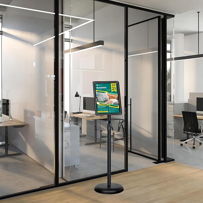 Pedestal Sign Holder 8.5"x 11" Adjustable Standing Sign Holders Black Floor Standing Sign Holder Vertical and Horizontal View Sign Display for Posters, Menu, Ads (6 Packs)