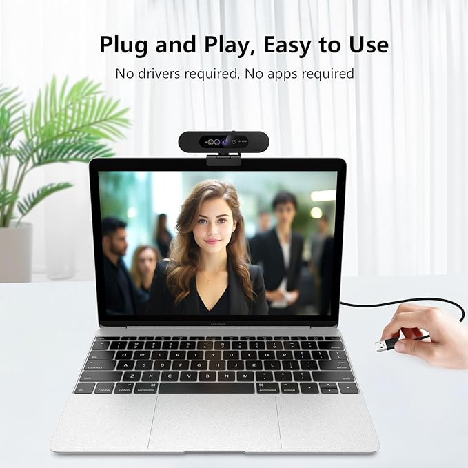 2K QHD Webcam with Windows Hello Facial Recognition, 4MP Computer Camera with Noise-reducing Mic, Privacy Cover, 92° FOV Laptop Webcam for Video Conferencing, Live Streaming, Online Learning