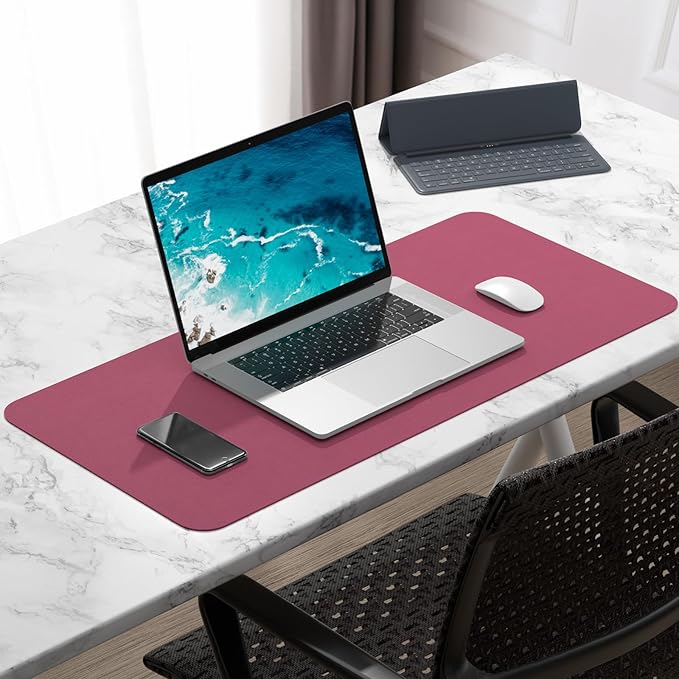 Hsurbtra Desk Pad, 30" x 14" PU Leather Desk Mat, XL Extended Mouse Pad, Waterproof Desktop Blotter Protector, Non-Slip Ultra Thin Large Laptop Keyboard Writing Mat for Office Home, Deep Red