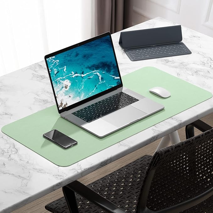 Hsurbtra Desk Pad, 30" x 14" PU Leather Desk Mat, XL Extended Mouse Pad, Waterproof Desktop Blotter Protector, Non-Slip Ultra Thin Large Laptop Keyboard Writing Mat for Office Home, Lake Green