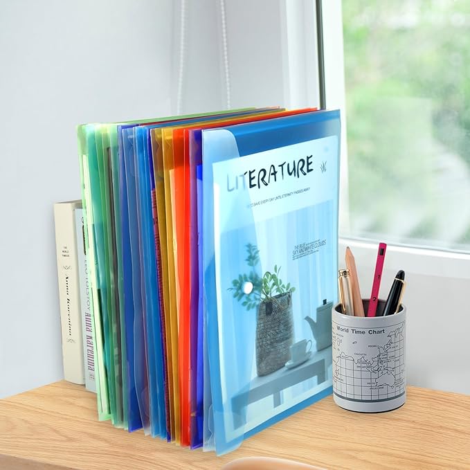 NACHLYNN 108 Pack Plastic Envelopes Poly Envelopes with Snap Closure A4 Size Clear Document File Folders Organizers Assorted Color File for School Office Supplies