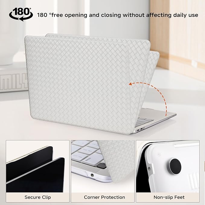 Woven Case Compatible with MacBook Air 13.6 inch 2022-2025 M4 A3240 M3 A3113 M2 A2681,for Mac Air 13+ Sturdy Protective Leather Woven Textured Case&Keyboard Cover for Mac 13 M4 Weave,Boho White