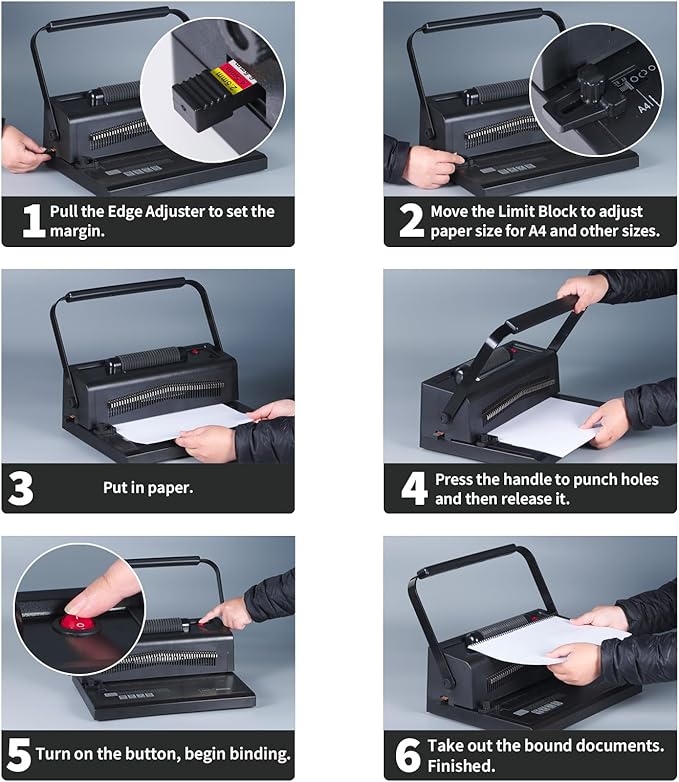 Binditek Spiral Binding Machine, Manual Punch & Electric Coil Inserter, 46 Disengageable Dies, Adjustable Side Margin, with 100 Pack 8Mil PVC Covers, 100 Pack 5/16'' Coils and Plier