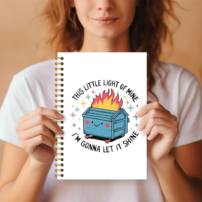 Funny Dumpster Fire Notebook, This Little Light of Mine Dumpster Fire Journal, Funny Notebook Journal for Coworkers, Sarcastic Office Gifts, Hardcover Spiral Notebooks 5.5x8.3 Inch
