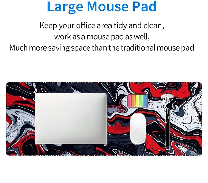 Red Marble Fluid Gaming Mouse Pad Desk Pad Abstract Black White Mousepad XL Large Gaming Mouse Pad Laptop Keyboard Mat Desk Pad Office Home Decor for Women Girl 31.5"x11.8"