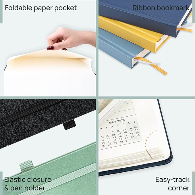 POPRUN 2025-2026 Daily Planner One Page Per Day (Large - 8.25'' x 12'') - Academic Calendar (July 2025 - June 2026), 2025 Day Appointment Book with Monthly Tabs, Hardcover - Midnight Green