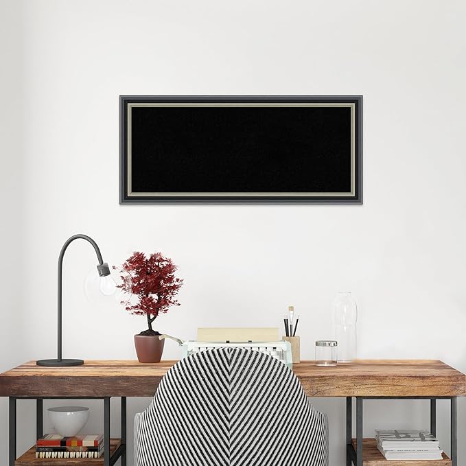 Amanti Art Black Cork Board for Wall, 15x33 Vision Board with Black Wood Frame, Medium Corkboard Office Decor for Home Organization, Modern Corkboard Pinboard to Display Items for Home Organization