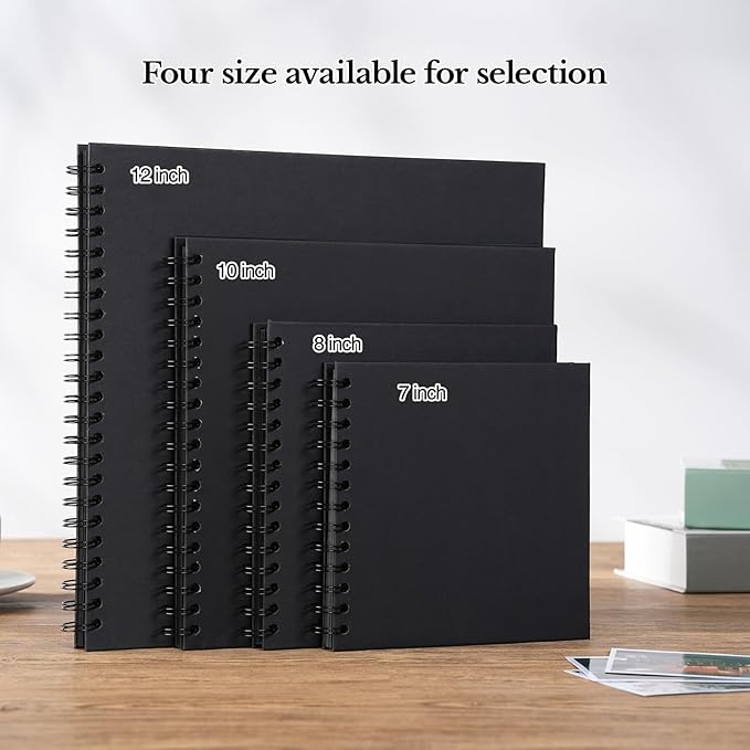 potricher 12 x 12 Inch DIY Scrapbook Album 40 Pages Hardcover Kraft Paper Scrap Book Photo Albums Memory Book for Wedding and Anniversary Family (Black, 12 Inch)