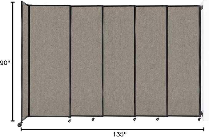 Wall-Mounted Sliding StraightWall Room Divider | Adjustable Widths | Locking Wheels | Room Separator | Up to 11'3" Wide x 7'6" Tall Warm Pebble Fabric Panels