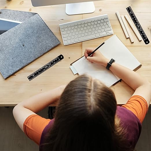 Metal Ruler, 6 Inch Stainless Steel Straight Edge with Metric Measurement, 2 Pack, 15 Centimeters Straight Edge Ruler with Inch to MM Conversion Table for Students, Machinist and Drafting