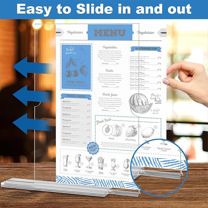 EHWINE 10 Pack 8.5 x 11 Acrylic Sign Holder, Clear Signs Display Holder Double-Sided Stand up Table Top Sign Holders Flyer Stand Frames Suitable for Office Business Store Hotels Party(Provide Non-slip Mats)