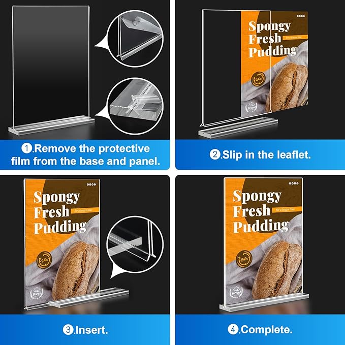 Acrylic Sign Holder 5x7 Inches 24 Pack, Double Sided Clear Display Stand Table Top Sign Paper Holder, Vertical Menu Flyer Holder, Plastic Sign Frame for Stores, Restaurants, Hotels, Office