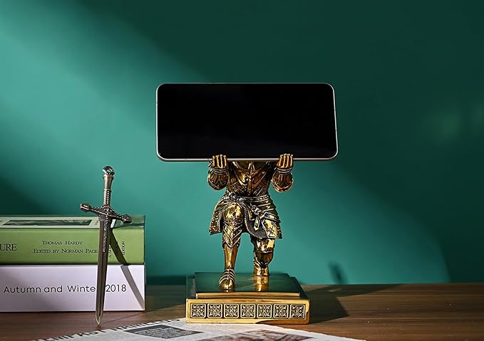 King's Guard Knight Pen Holder Pen Stand Desk Organizers and Accessories Resin Pencil Holder as Gift with a Metal Sword Letter Opener for Office and Home (Bronze(Plating))