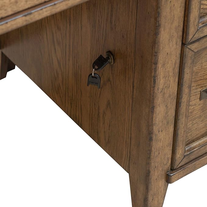 Liberty Furniture Carolina Park 5 Piece Jr Executive Set with Desk, Credenza & Hutch for Home Office- Amber Brown Oak Wood