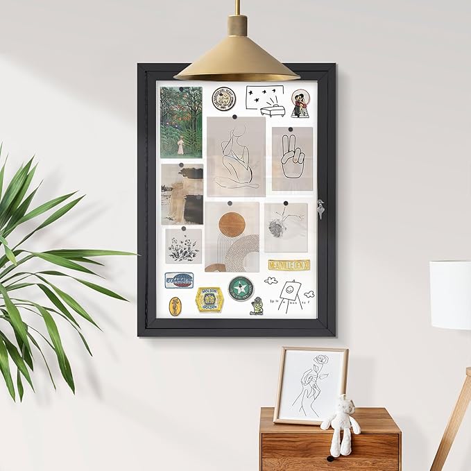 Outdoor Bulletin Board 36x24 in, Weatherproof Enclosed Bulletin Board with Locking Door, Magnetic Whiteboard, Black Aluminum