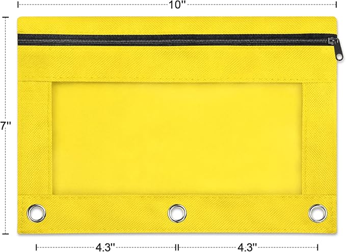 Shemira Pencil Pouch for 3 Ring Binder, Binder Pencil Pouch with Smooth Zipper, Clear Window Pencil Case for Binder, Zipper Pencil Pouches, Big Capacity 3 Ring Binder Pencil Bag, Yellow