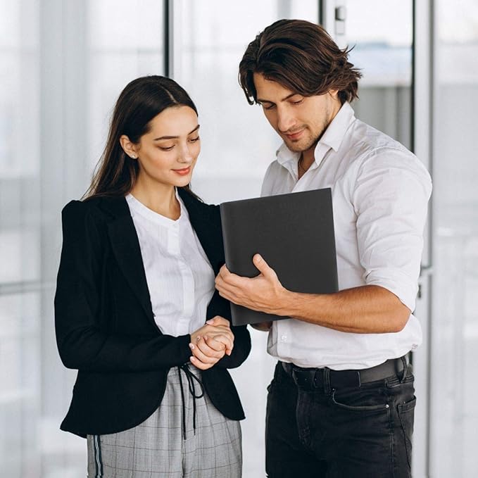 Dunwell Plastic Folders with Pockets (Black, 12 Pack), 2 Pocket Poly Folders for School, Home or Office, Durable Acid-Free Poly, Includes Removable Adhesive Labels