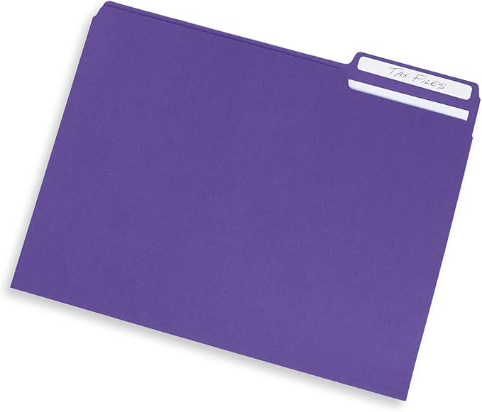 Blue Summit Supplies Purple File Folders, Letter Size, 1/3 Cut Tab, Purple Color, Great Folder for Organizing and Easy File Storage, 100 Per Box