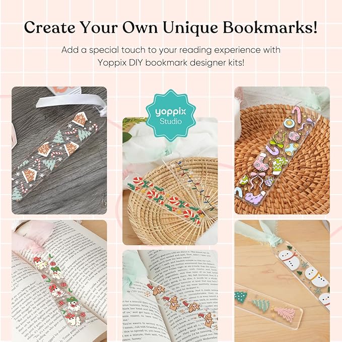 180 Pcs Acrylic Bookmark Blanks- 20 Set Bookmark Making Kit with 20 UV DTF Stickers About Christmas Theme 20 Tassels 20 Ribbon 80 Bookish Stickers for DIY Your Crafts Gift for Book Lover
