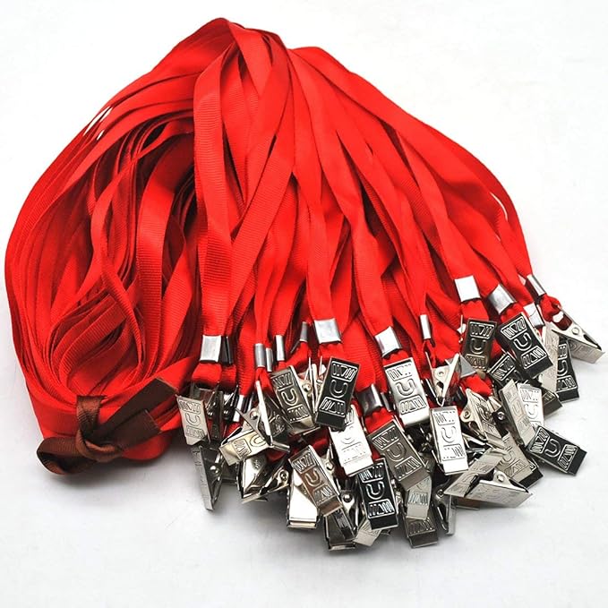 Bird Fiy Lanyards with id Holder Name Badges 50 Pcs Waterproof Type Clear Plastic Horizontal Name Tag Badge Id Card and 50 Pcs Lanyard (Red)