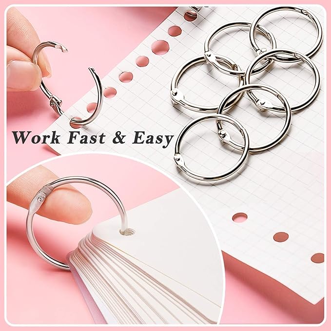 AMOSTBY Loose Leaf Binder Rings,100P Binder Rings Keychain,Key Rings for School,Office,Home (1'')