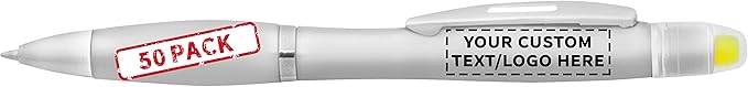 DISCOUNT PROMOS 50 Marathon Gel Highlighter Pens Pack - Customizable Text, Logo - Twist Mechanism, Ballpoint - Silver