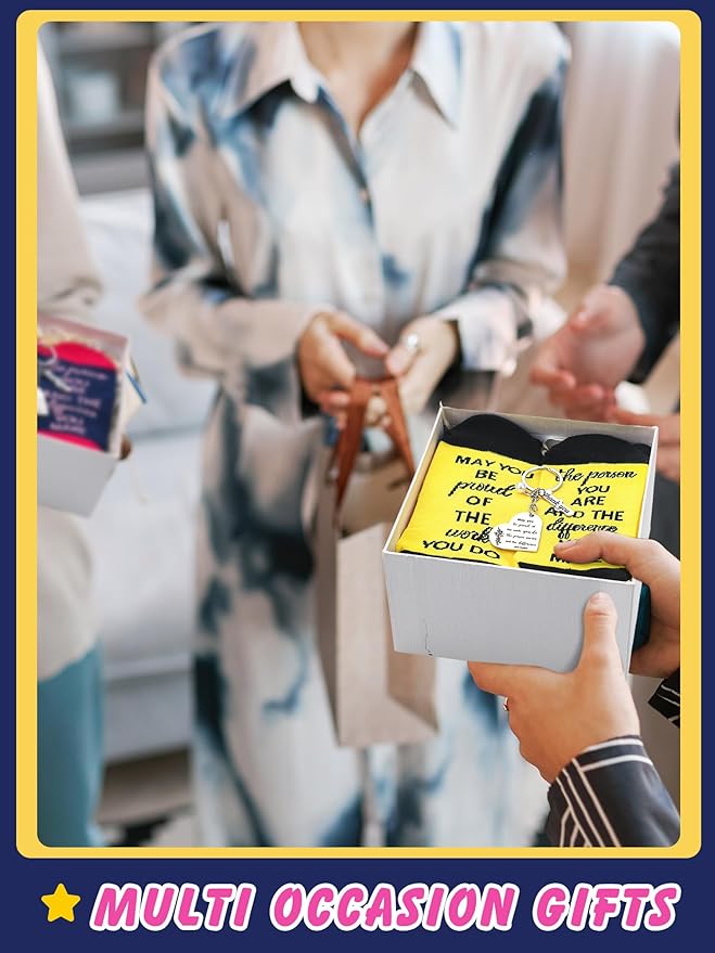 24 Pcs Employee Appreciation Gifts Thank You for All You Do Socks Stainless Steel Keychains for Staff Coworker Team