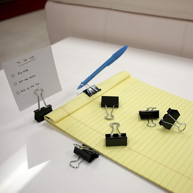 BAZIC Binder Clips Small Black 3/4" (19mm), Paper Clamps Paper Clip, Paperclips for Office School Supplies Home Kitchen Storage (12/Pack), 12-Packs