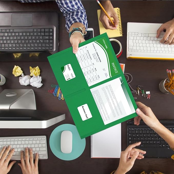Two Pocket Folders, RAZCC 50 Pack 2 Pocket Folders Fit Letter Size Paper, Paper Folders with Pockets for School Office Business Home, Green