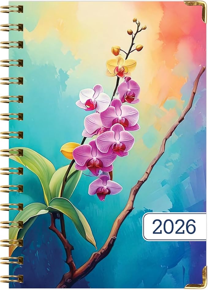 HARDCOVER 2026 Planner, 5.5"x8": 14 Months (November 2025 - December 2026), Daily Weekly Monthly Planner, Yearly Agenda, Bookmark, Pocket Folder and Sticky Note Set (Orchid)