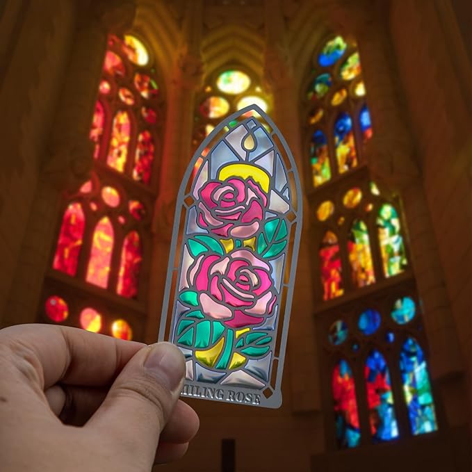 4 Pcs Stained Glass Window Metal Bookmark, Elegant Religious Christian Book Mark Gift for Bible Readers, Handmade Transparent Gothic Arch Bookmarks for Women Men, Lightweight Durable Bible Accessories