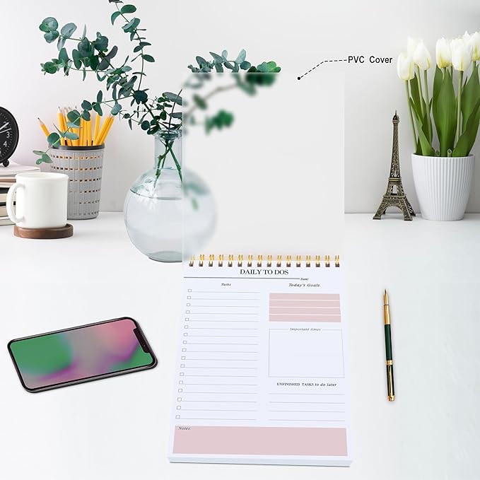 KAICN Daily to Do Notepads - Task Checklist planner, Time Management planner, To Do lists, Organizer with Today's Goals, Notes, 52 Undated Agenda Tear-off Sheets, 6.5 x 9.8 inches (Pink)