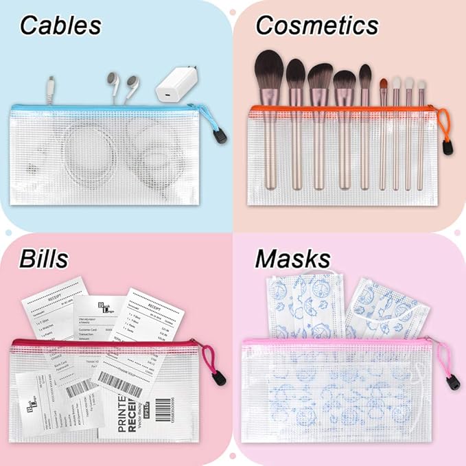 Umriox Clear Pencil Pouch, 9.2 x 4.7 in (10 Colors, 20 Packs), A6 Pencil Bags with Zipper Bulk, Mesh Zipper Pouch for Bill Stationary Cosmetics Travel Storage